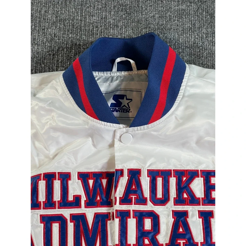 Vintage‎ Starter Milwaukee Admirals Jacket Mens Medium White Satin Bomber AHL
